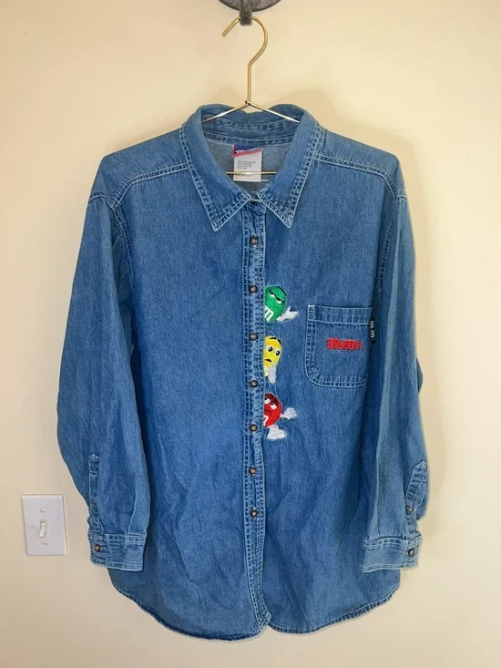 M&M’s Embroidered Denim Button Up Shirt Candy Characters Plus Size 22W 24W - Picture 1 of 12